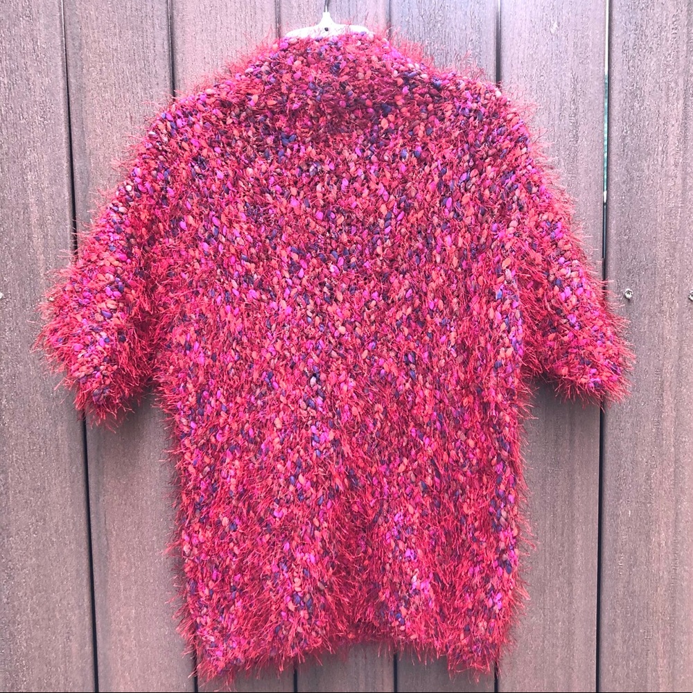 Handknit Ruby Red, Multi-Color Pullover Sweater - image 1